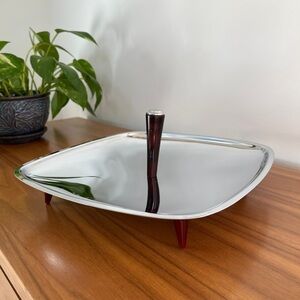 VINTAGE Glo-Hill Gourmates Chrome Bakelite Serving Tray Original Box Mid-Century